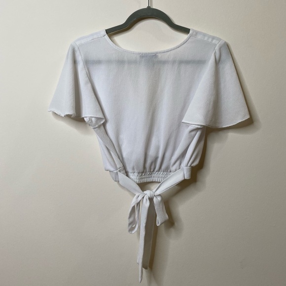 AQUA cropped white blouse with tie - Picture 3 of 3